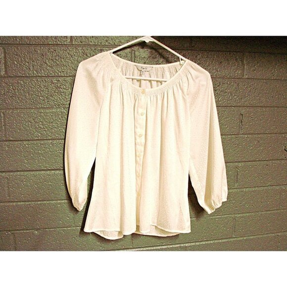 Express Lightweight Button Front Blouse Ivory Long Sleeve Puff Sleeve Top Sz XS - Picture 1 of 11